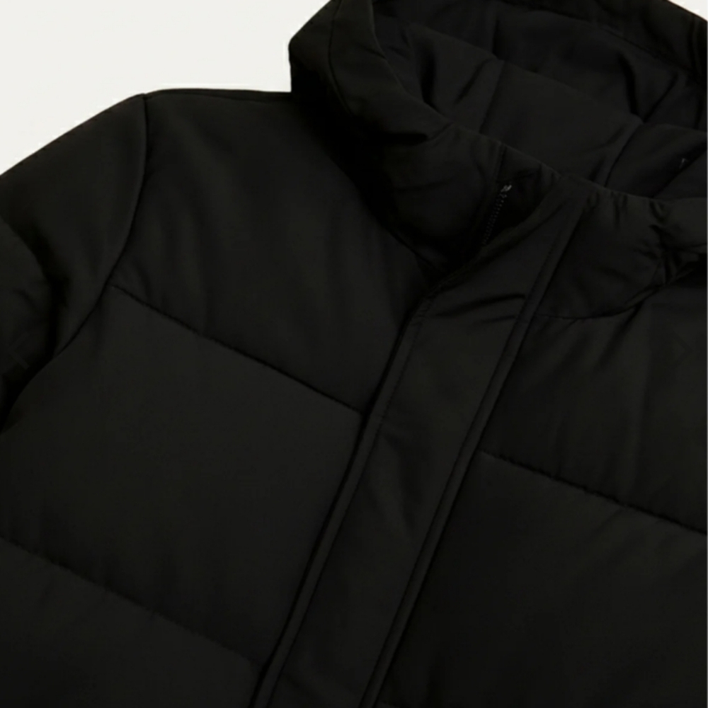 Men's Black Hooded Long Puffer Coat - Picture 4 of 11
